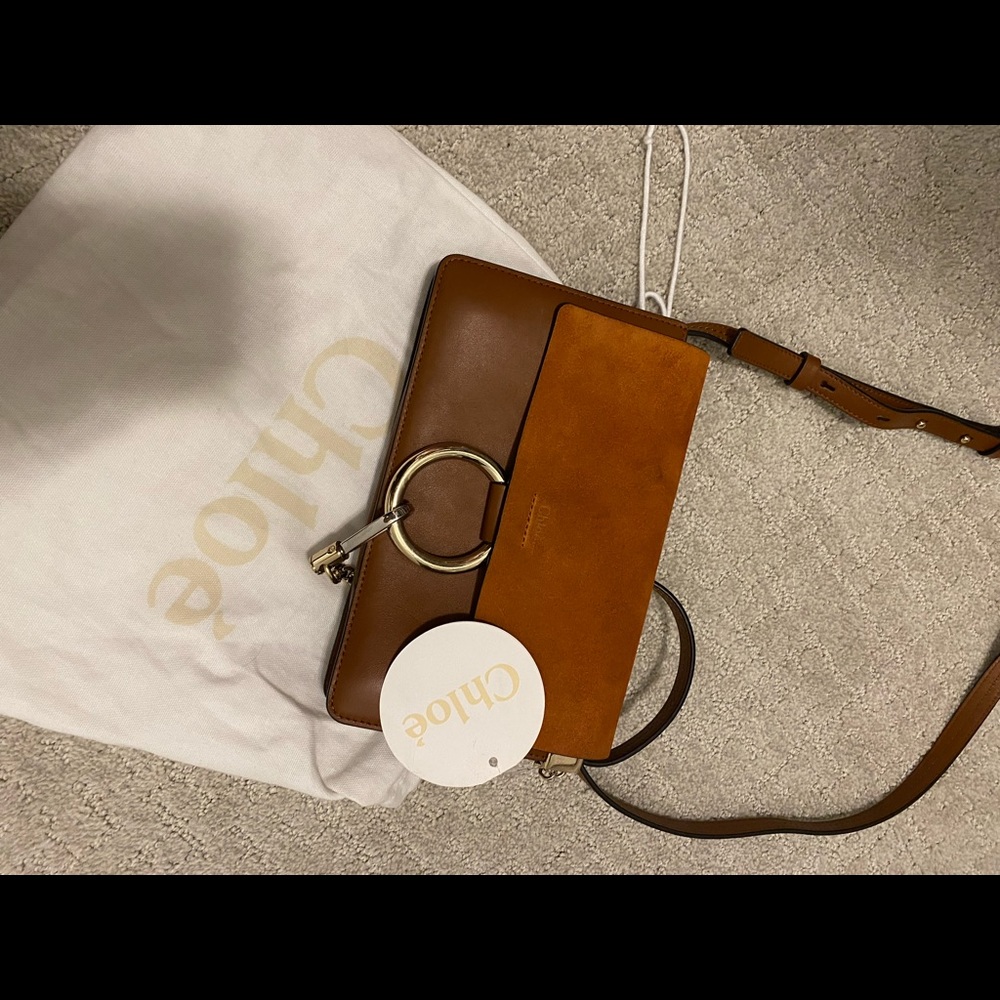 CHLOÉ Small Faye Suede/Leather Crossbody Bag Tobacco